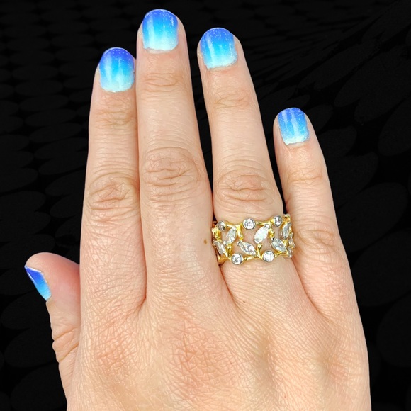 Two Tone Cubic Zirconia Eternity Ring Size 7 Round Marquise Bezel Vine Ring - Picture 14 of 16